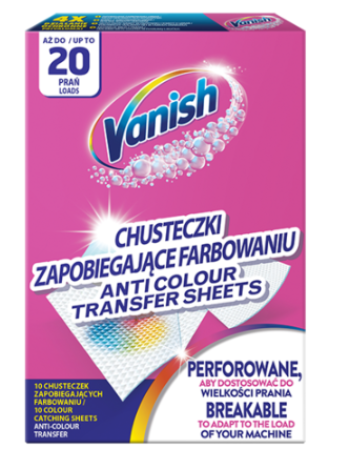 Салфетки для стирки сохраняющие краску Vanish Color Prodect 10шт 20 стирок