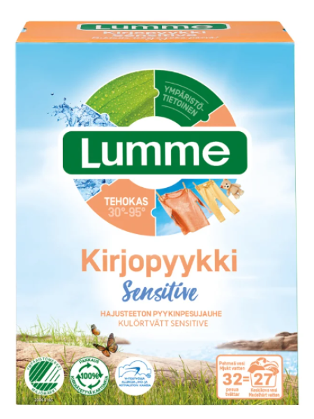 Стиральный порошок Lumme Kirjopyykki Sensitive 1120 г для людей с чувствительной кожей и аллергикам