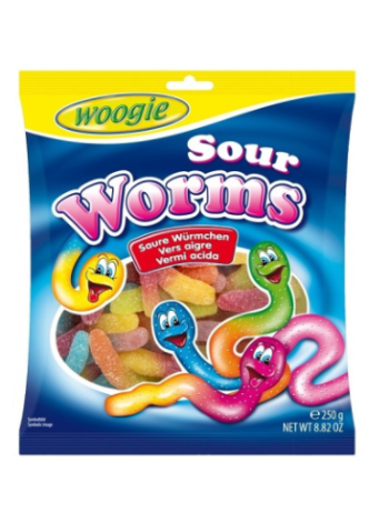 Конфеты жевательные кислые червячки Woogie Sour Worms 250г