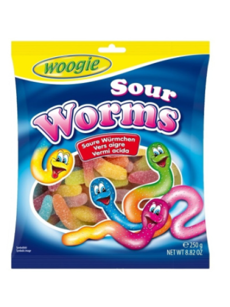 Конфеты жевательные кислые червячки Woogie Sour Worms 250г