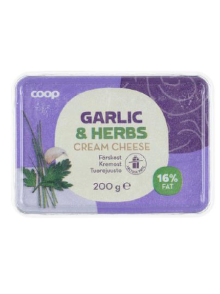 Сыр сливочный Coop Valkosipuli & Yrtit 200г с чесноком и зеленью