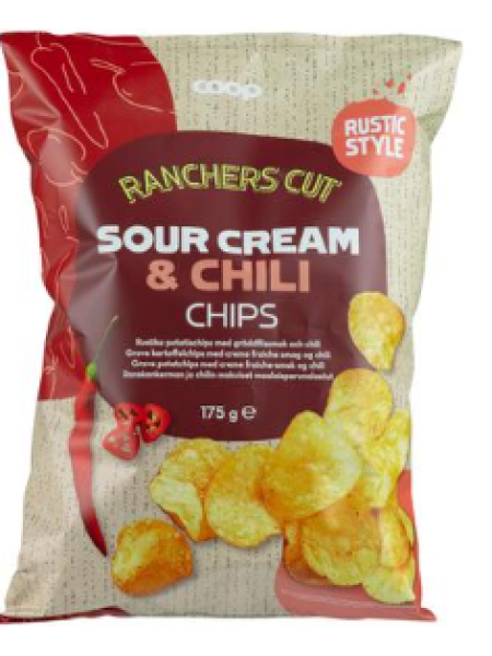 Чипсы Картофельные с французским кремом и перцем чили Coop ranskankerma & chili 175 г