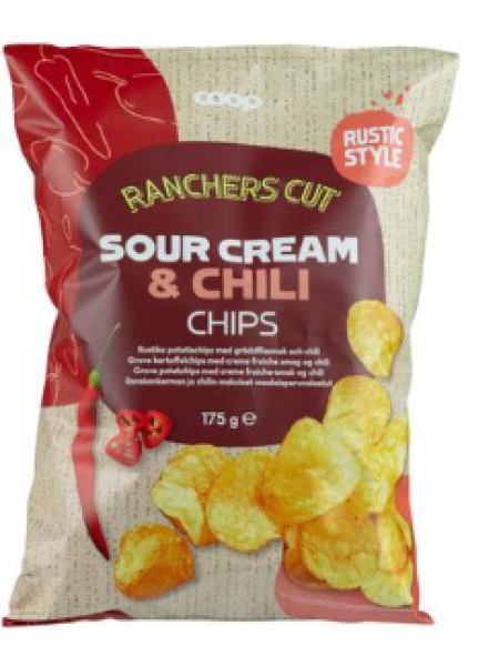 Картофельные чипсы с французскими сливками и вкусом чили Coop ranskankerma & chili 175г