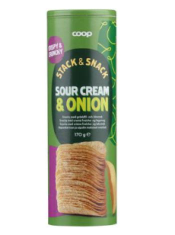 Картофельные чипсы Coop cream and onion 170г со вкусом сметаны и лука в тубусе