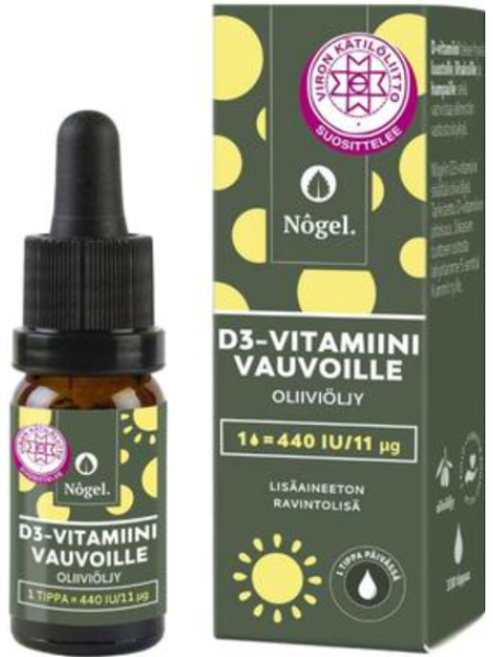 Капли для младенцев и детей D3 с оливковым маслом Nogel D3-tipat vauvoille 440 МЕ, 10 мл