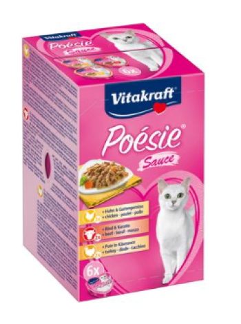 Ассорти влажных кормов для кошек Vitakraft Poésie 6x85г 2 индейки, 2 курицы, 2 говядины в соусе