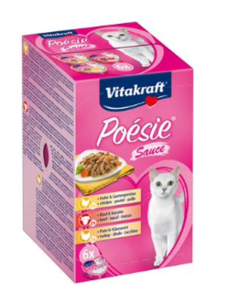 Ассорти влажных кормов для кошек Vitakraft Poésie 6x85г 2 индейки, 2 курицы, 2 говядины в соусе 