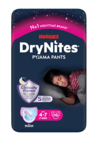 Одноразовые трусики-подгузники Drynites для девочек 4-7лет 10шт