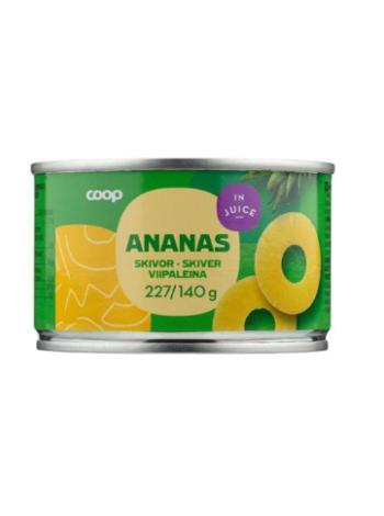 Кольца ананаса в ананасовом соке Coop ananas viipaleina täysmehussa 227/140г