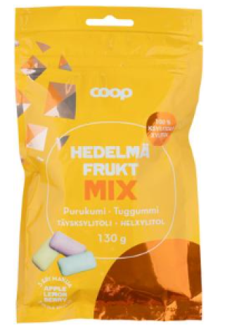 Жевательная резинка с ксилитом Coop täysksylitolipurukumi hedelmämix 130г фруктовая смесь 