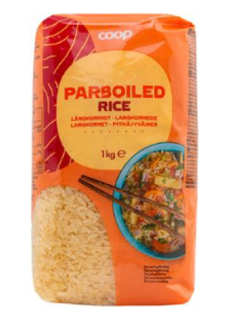 Пропаренный длиннозерный рис Coop pitkäjyväinen riisi 1кг