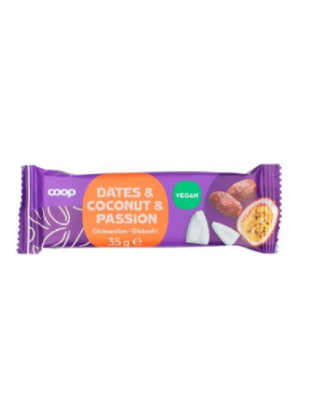 Батончик из фиников, кокоса и маракуйи Coop taateli-kookos-passiohedelmäpatukka 35г