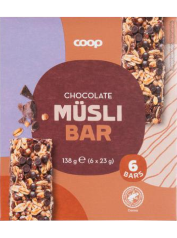 Батончики зерновые на основе молочного шоколада Coop myslipatukka suklaa 6 шт 138 г