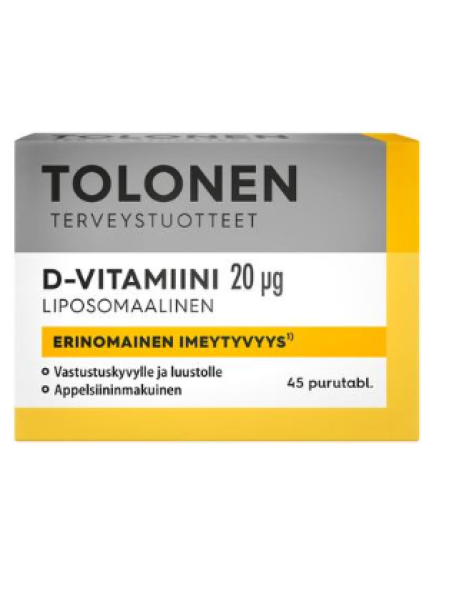 Пищевая добавка Tri Tolonen Liposomaalinen D3-vitamiini 20µg 24г 45капсул