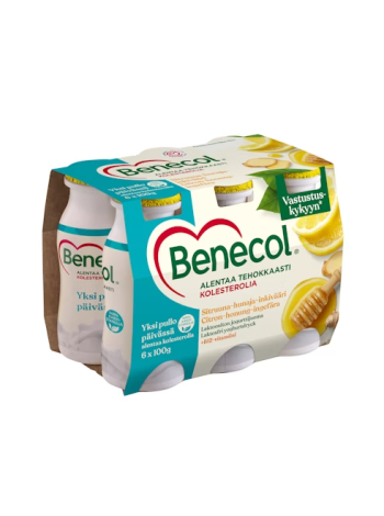 Йогуртный напиток Benecol 6X100г  без лактозы для снижения холестерина лимон-мед-имбирь