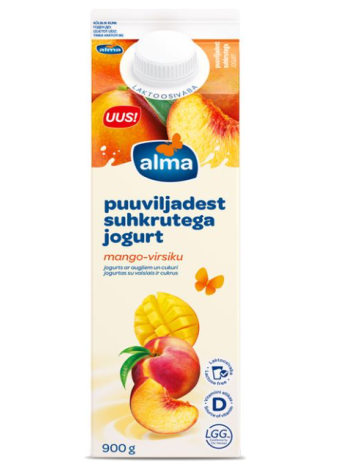 Безлактозный йогурт ALMA puuviljadest suhkrutega 900г манго персик