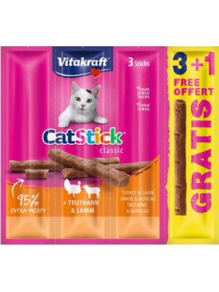 Мясные палочки для кошек Vitakraft Cat Stick индейки и баранины 3+1 24г