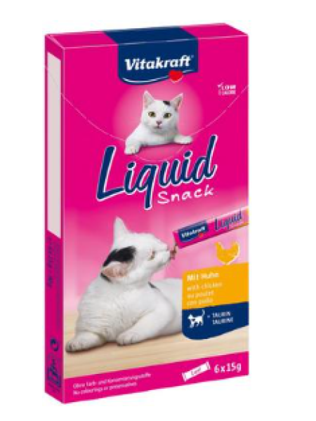 Жидкое лакомство для кошек от 3 месяцев Vitakraft Liquid  6х15г курица + таурин 