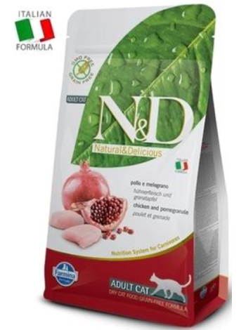 Беззерновой корм для кошек с курицей и гранатом N&D cat chicken 1,5кг 