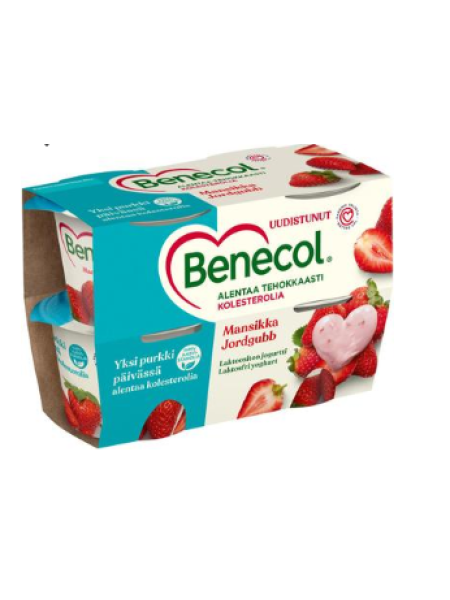 Йогурт с клубникой Benecol 4X115г для снижения холестерина с низким содержанием жиров