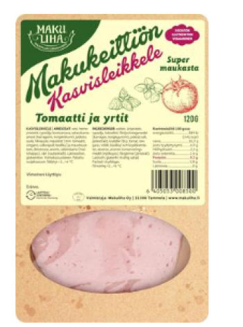 Колбаса для веганов Makuliha Makukeittiön Kasvisleikkele Tomaatti ja Yrtit 120г с помидорами и зеленью