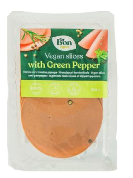 Колбаса для веганов с зеленым перцем Bon Soya Soija-Viherpippurileikkele 100г