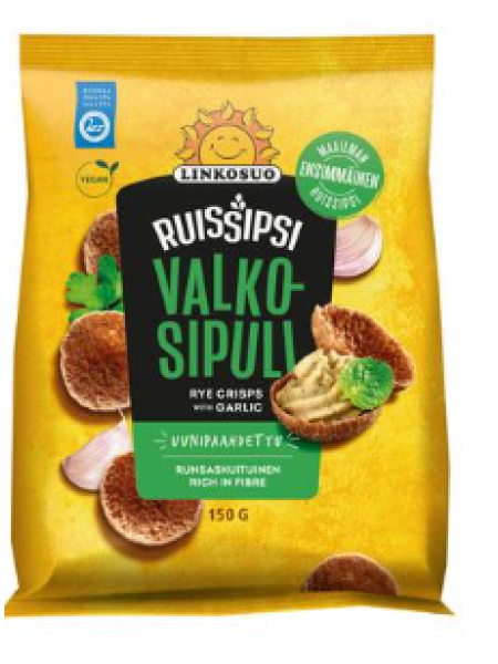 Ржаной чипсы с чесноком Linkosuo Ruissipsi valkosipuli 150г