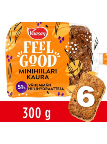  Овсяный хлеб с низким содержанием углеводов Vaasa Feel Good Mini Carbon Oat 300г 6 шт 