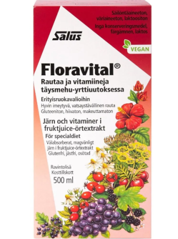 Железо и витамины в цельном соке Salus Blutsaft Floravital 500мл экстракт трав
