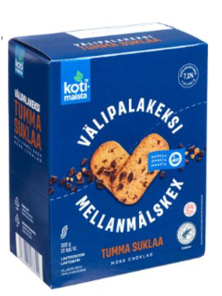 Злаковые батончики Kotimaista Välipalakeksi tumma suklaa 10 x 30г темный шоколад