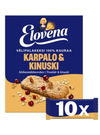 Злаковые батончики Elovena karpalo-kinuski 10х30г клюква ириска