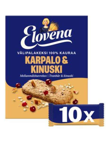 Злаковые батончики Elovena karpalo-kinuski 10х30г клюква ириска