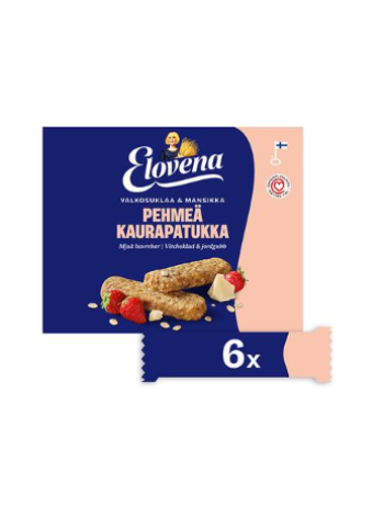 Злаковые батончики Elovena 6х30г белый шоколад и клубника