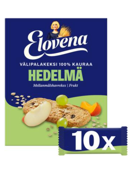 Цельнозерновое печенье Elovena Hedelmä 10х30г абрикос изюм яблоко