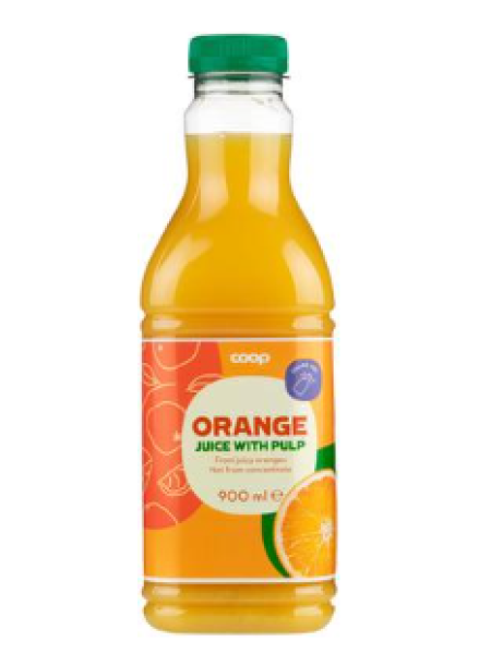 Свежевыжатый апельсиновый сок с мякотью Coop 900мл