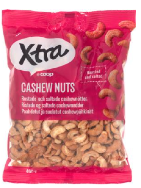 Орехи жареные кешью с солью  Xtra cashewpähkinät 400 г