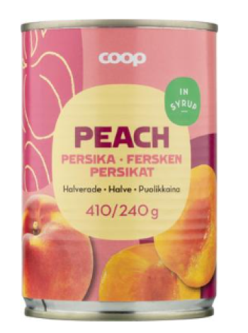 Кусочки персика в сахарном сиропе Coop persikat puolikkaina sokeriliemessä 410/240г