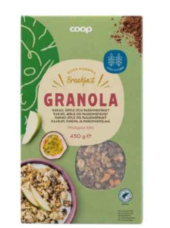 Хрустящие мюсли с сублимированным яблоком и кусочками маракуйи Coop granola 450г