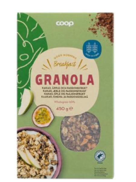 Хрустящие мюсли с сублимированным яблоком и кусочками маракуйи Coop granola 450г