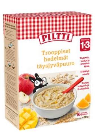 Детская каша цельнозерновая с тропическими фруктами Piltti 450г для детей 1-3 лет