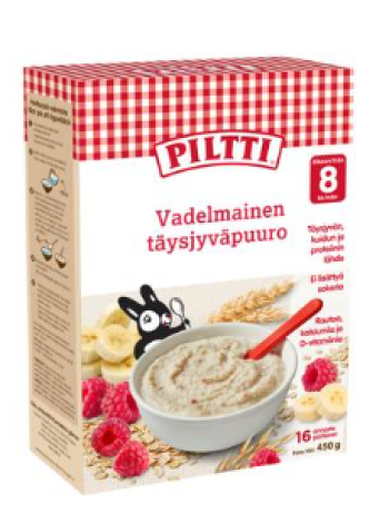 Детская каша цельнозерновая с малиной Piltti 450г с 8 месяцев