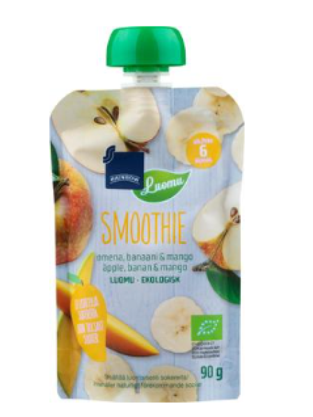 Органический смузи Rainbow яблоко, банан и манго 90 г 6 месяцев