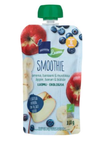 Органическое фруктовое пюре Rainbow Smoothie 110г с 6 месяцев яблоко-банан-черника