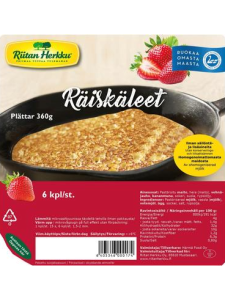 Готовые блины Riitan Herkku Räiskäleet 360г