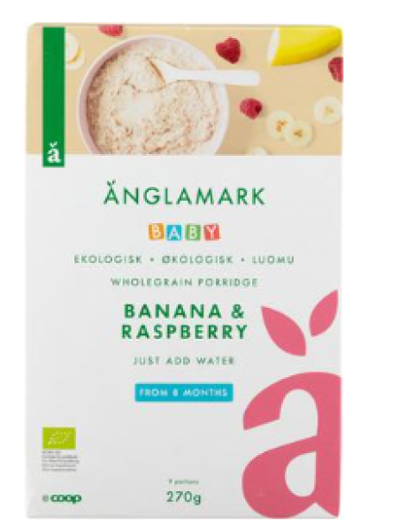 Каша органическая Änglamark 270г банан малина с 8 месяцев  