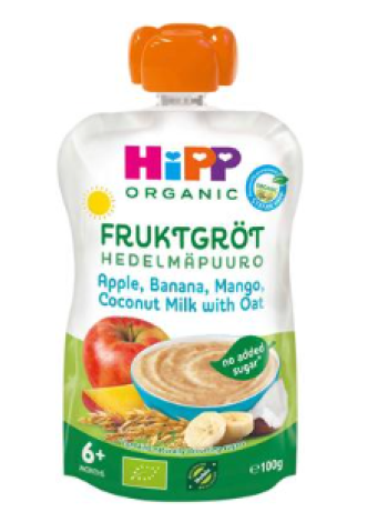 Органическая фруктовая каша HiPP 100г Кокос, яблоко, банан, манго 6 месяцев