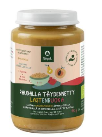 Овсяная каша с фруктами Rautainen с абрикосом, грушей и яблоком 190 г с добавлением железа