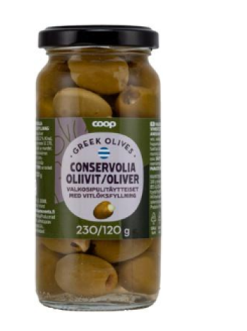 Зеленые оливки с чесночной начинкой Coop 240/120 г