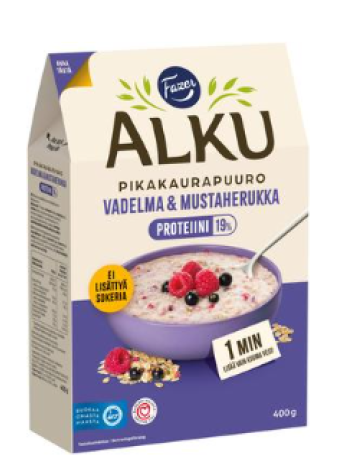 Каша Fazer Alku Proteiini Puuro Vadelma & Mustaherukka 400г малина и черная смородина 