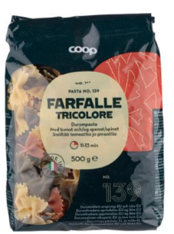 Паста бантики Coop Farfalle tricolore №139 500 г 